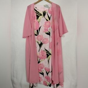 Pink Floral Dress with Sheer Overlay